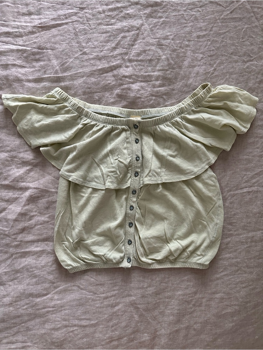 We The Free sage green off-shoulder button front top